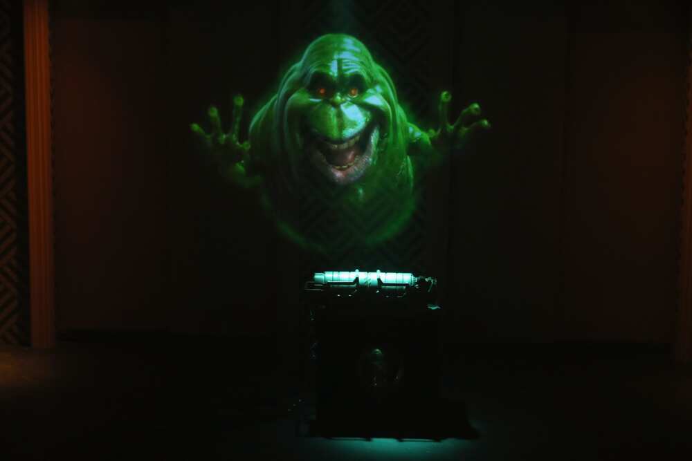 Slimer poses for a photo in the Mercado Lobby inside Madame Tussauds New York