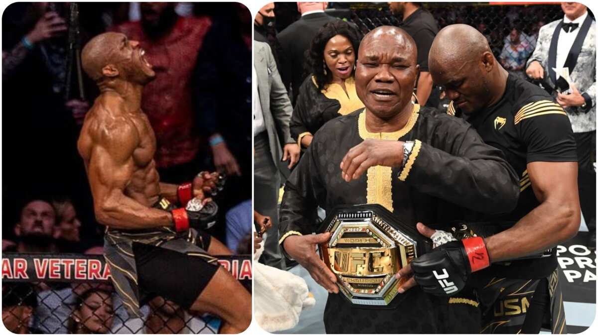 UFC champion Kamaru Usman gives emotional dad welterweight title after watching his fight for 1st time