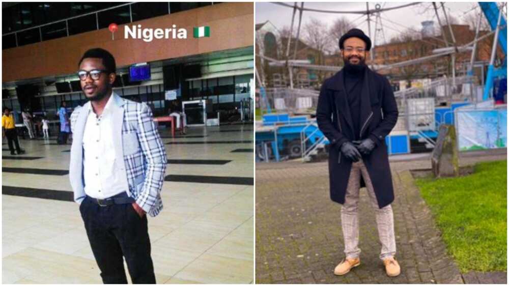 Young man who left Nigeria for UK years ago shares transformation photo, his new look surprises many