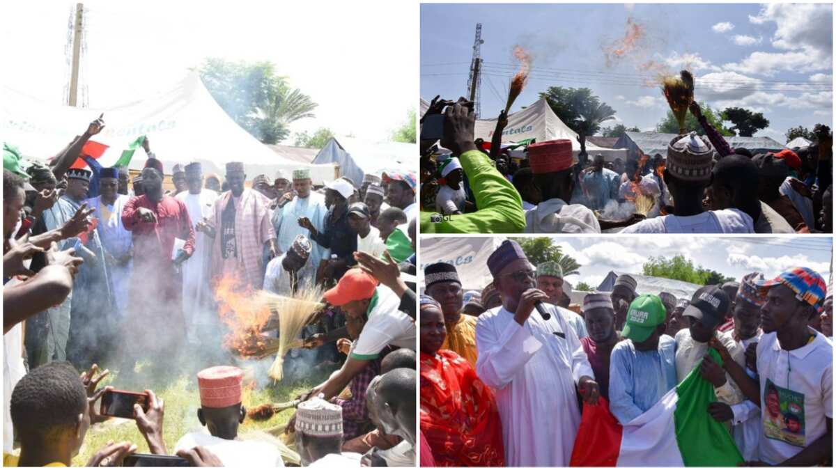 Photos: Prominent APC supporters burn their brooms, defect to PDP in northern state