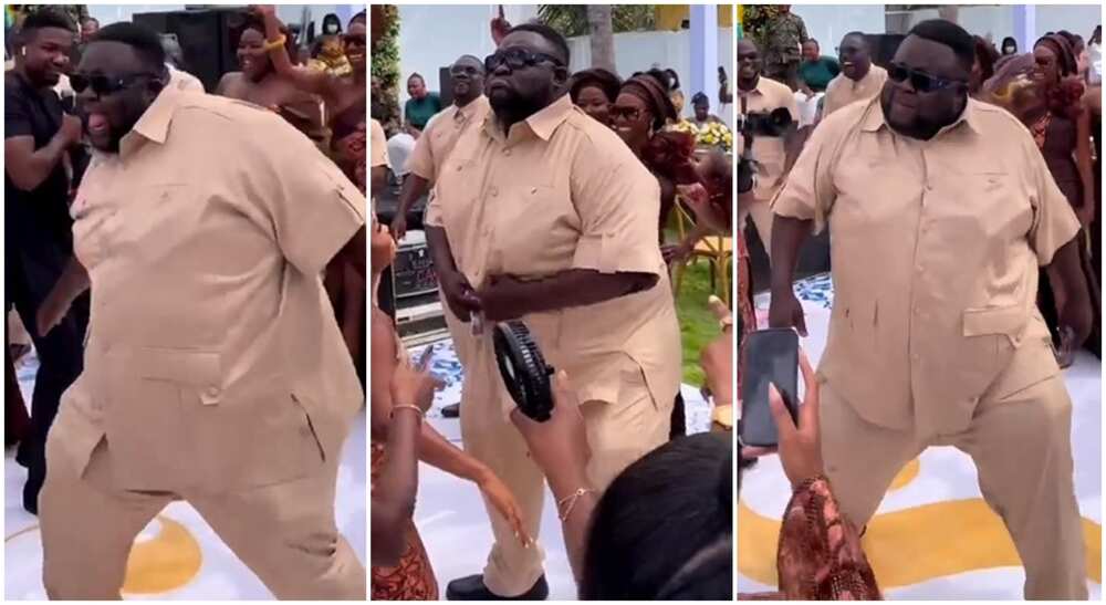 Photos of plus-size man doing wedding dance.
