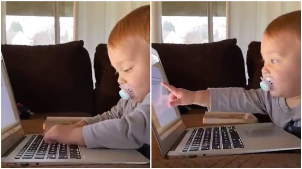 The baby laughs as he types away at the keyboard.
Photo source: Twitter/The Sun
