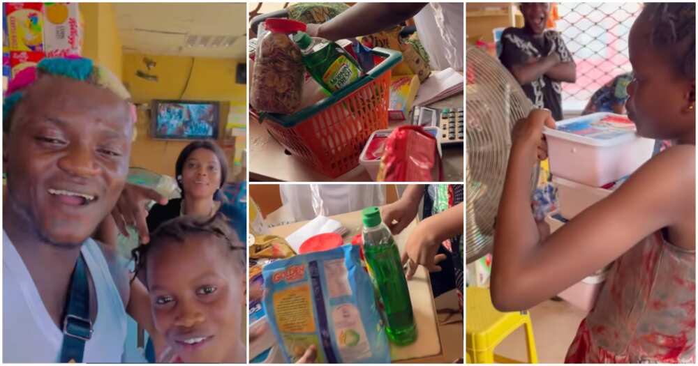 Portable shops for little girl in supermarket.