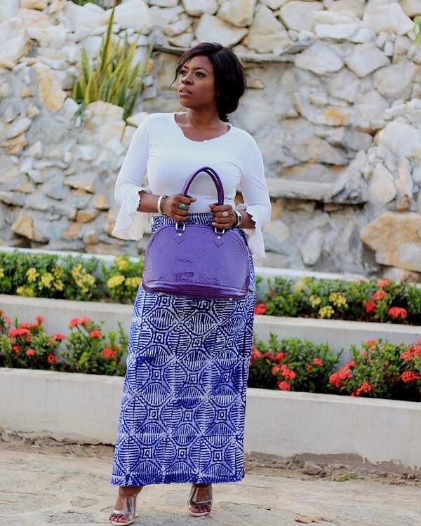 Adire styles for ladies: maxi skirt