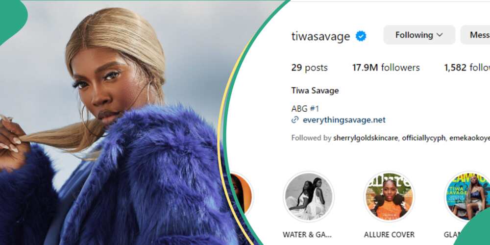 Tiwa Savage becomes Instagram's second most followed Nigerian singer.