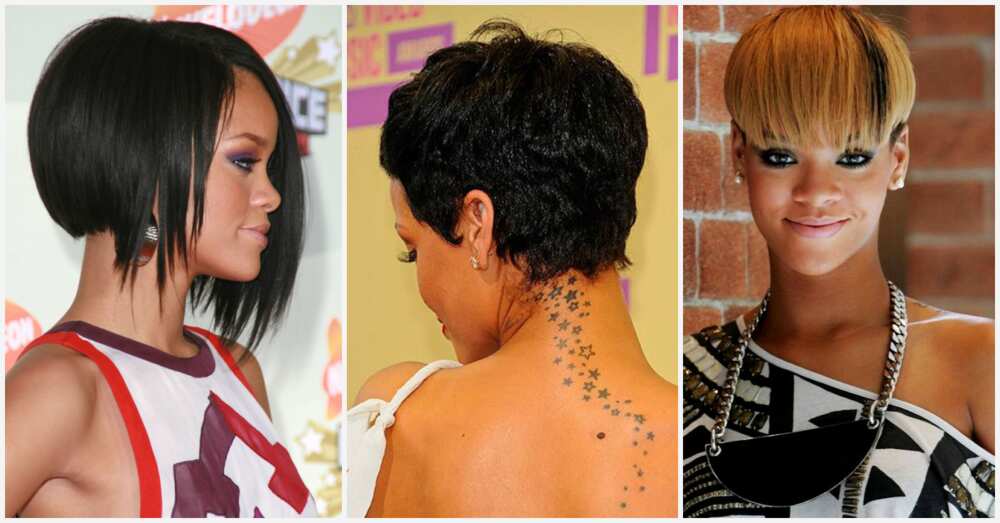 Rihanna's short hairstyles front and back view 