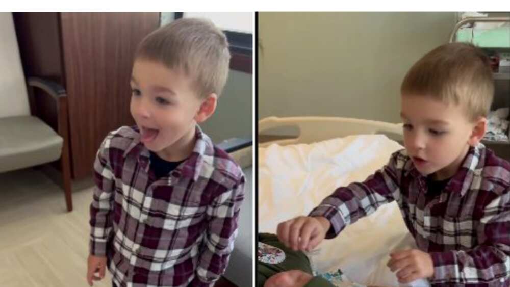 Little boy sees brother for the first time Little boy sees brother for the first time