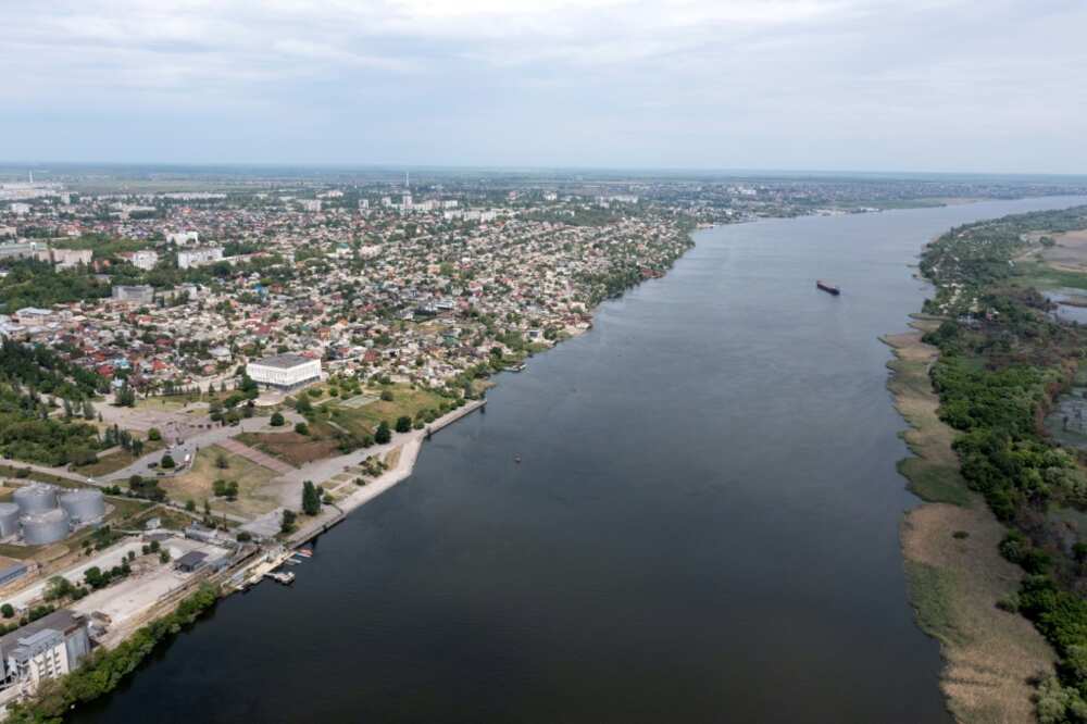 An aerial view of the city of Kherson in May