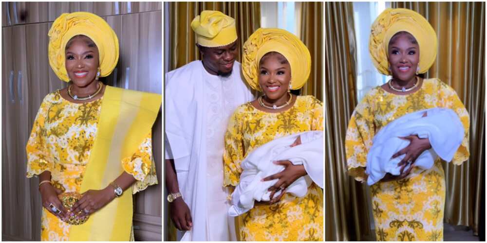 Biola Adebayo, Biola Adebayo with husband at their son's naming ceremony