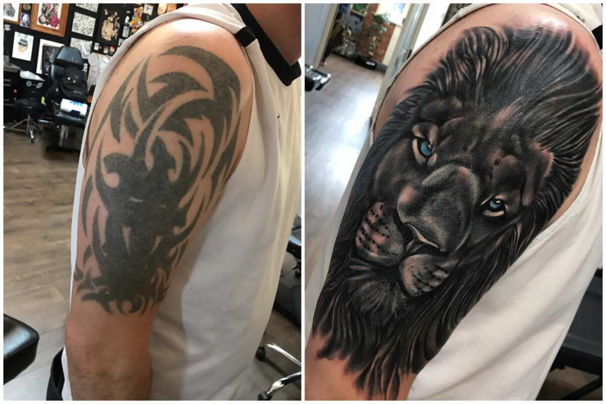 Black and Grey Lion coverup sleeve tattoo  a photo on Flickriver