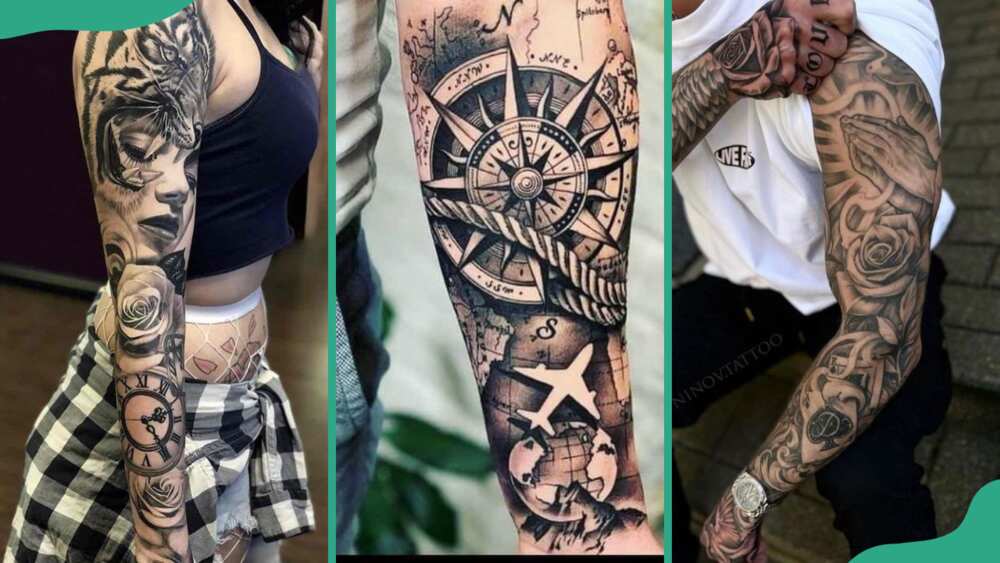 Black and grey sleeve tattoos