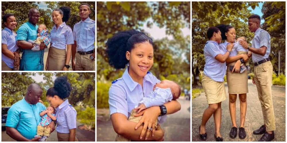 Beautiful photos as husband storms young wife's school for photoshoot a they celebrate a new addition to the family