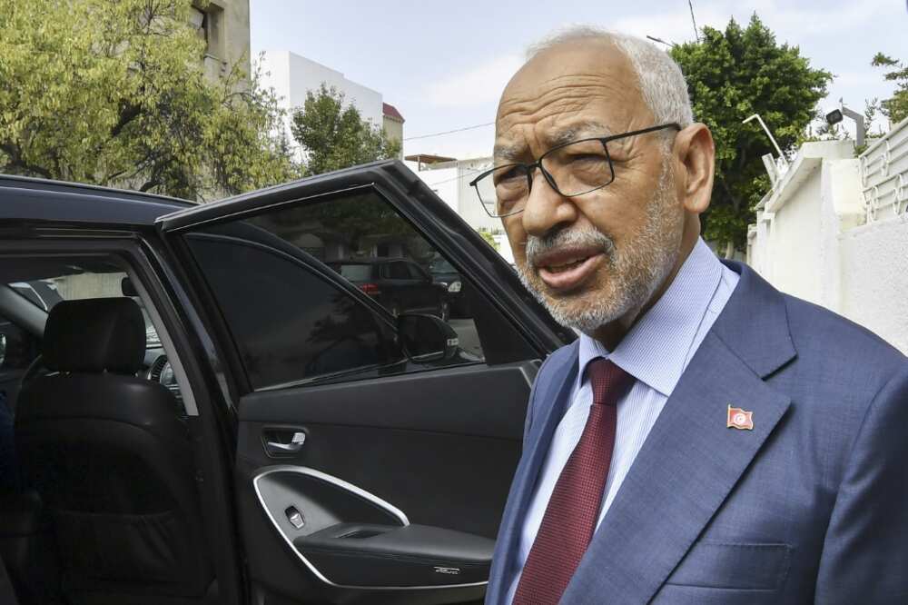Rached Ghannouchi, leader of the Tunisian Ennahdha party,  pictured on September 20, 2022 as he leaves his house to go to the offices of Tunisia's counter-terrorism prosecutor