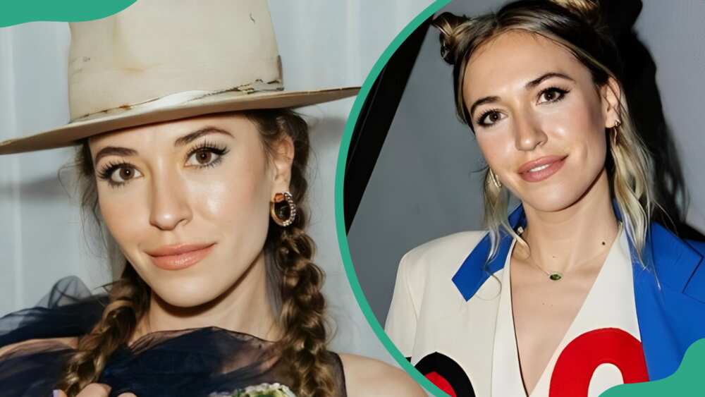 Lauren Daigle posing for a photo in a hat (L). The American singer in a multicoloured top (R)