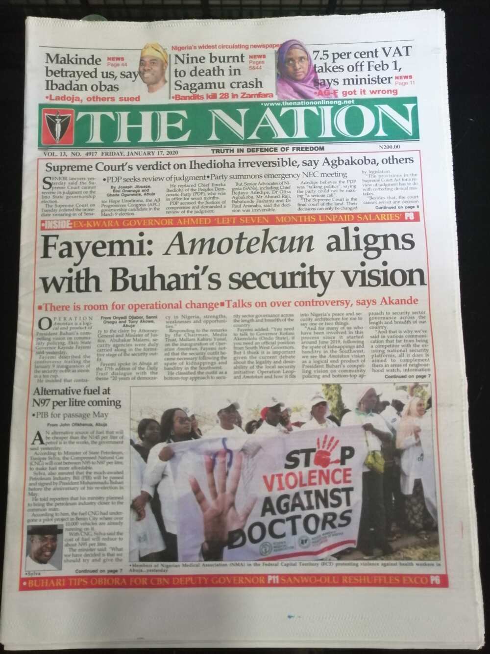 Newspaper review for Friday, January 17: Amotekun aligns with Buhari's security vision - Fayemi