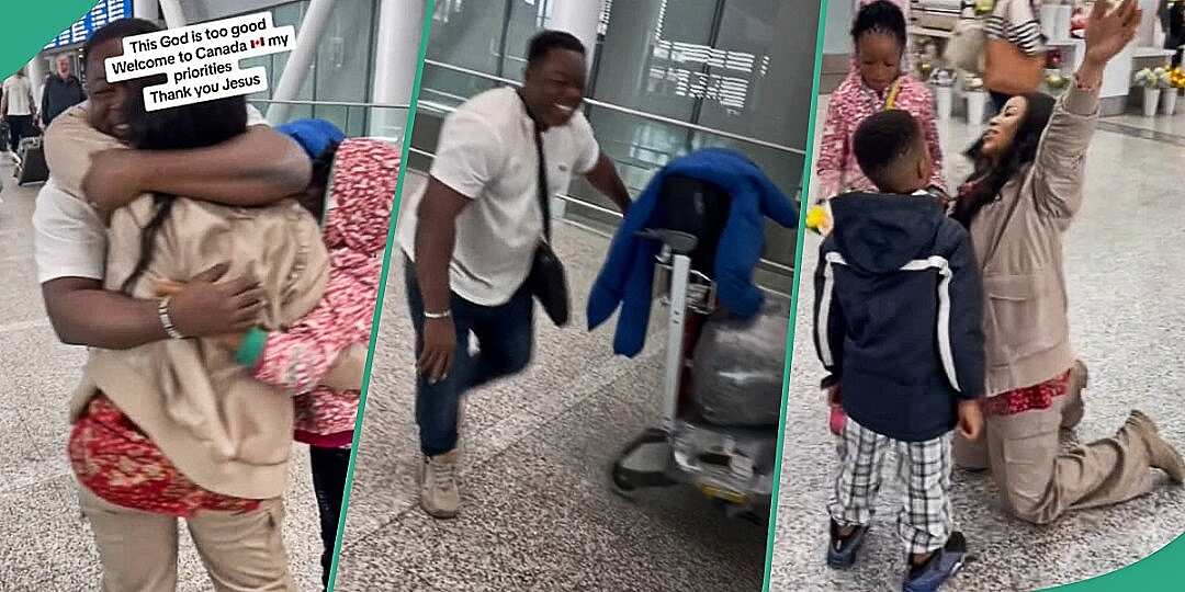 Watch video of woman's reaction after her husband arrived in Canada with 4 children