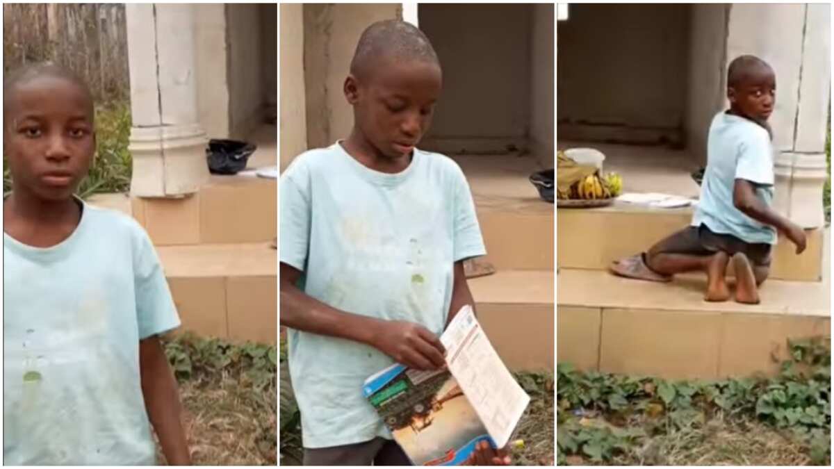 Nigerian Kid hawking plantain does his school assignment by roadside in touching video