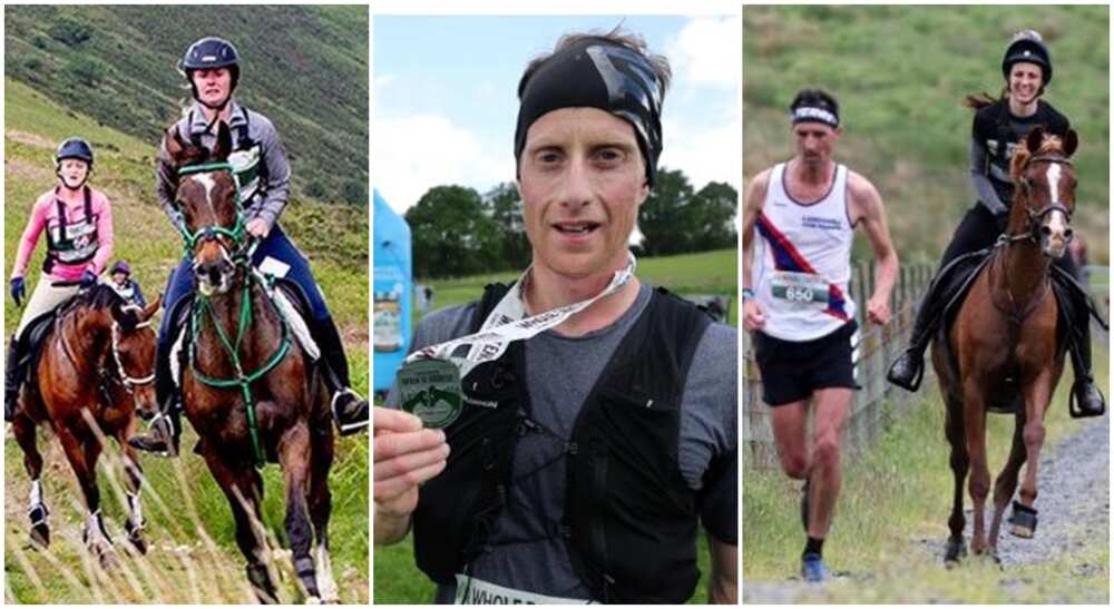 Ricky Lightfoot wins Man v Horse Race in England.