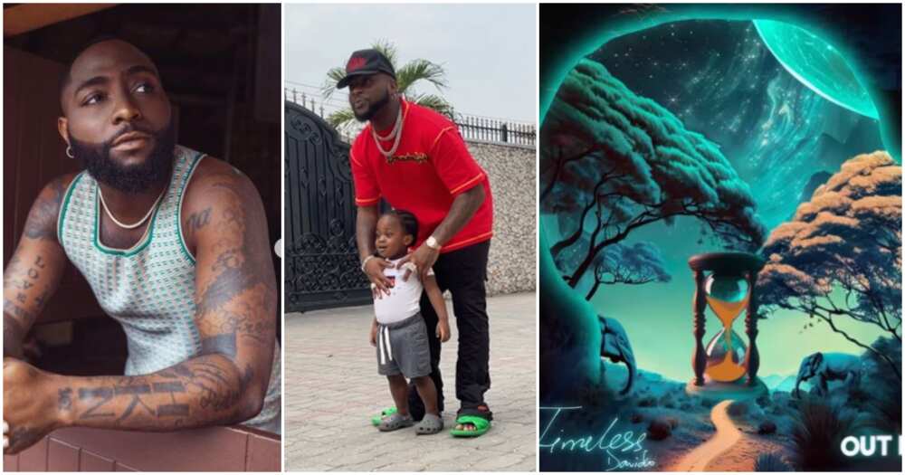 Photos of Davido, Timeless album cover and Ifeanyi