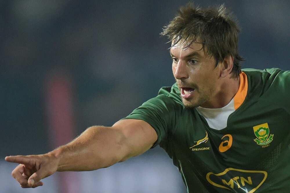 South Africa lock Eben Etzebeth gestures during a Test match between South Africa and Wales at Loftus Versfeld stadium in Pretoria on July 2, 2022.