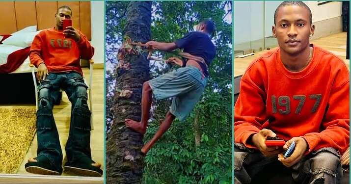 Palm wine tapper shows off his transformation after two years