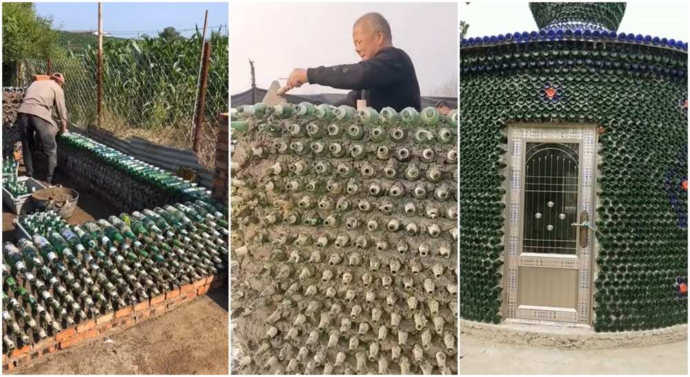 Photos of a man who used empty bottles to build a house. Photos of a man who used empty bottles to build a house.