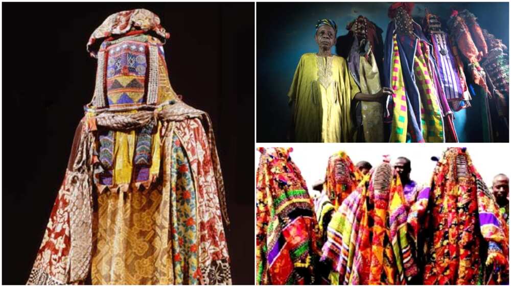 Egungun festival is common in Yoruba land/masquerades have colourful clothes.