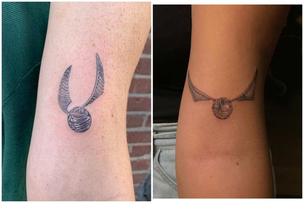 golden snitch tattoo ankle