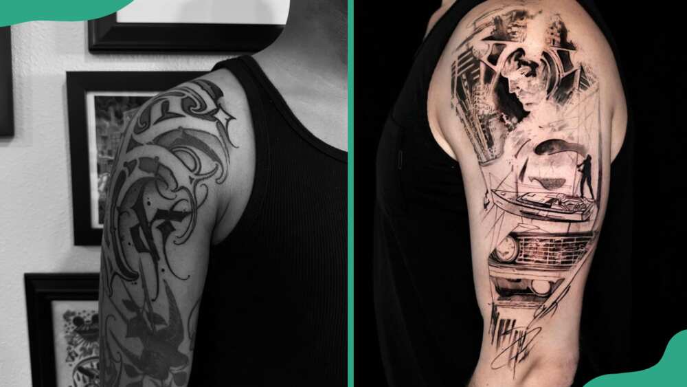 Abstract half-sleeve tattoos