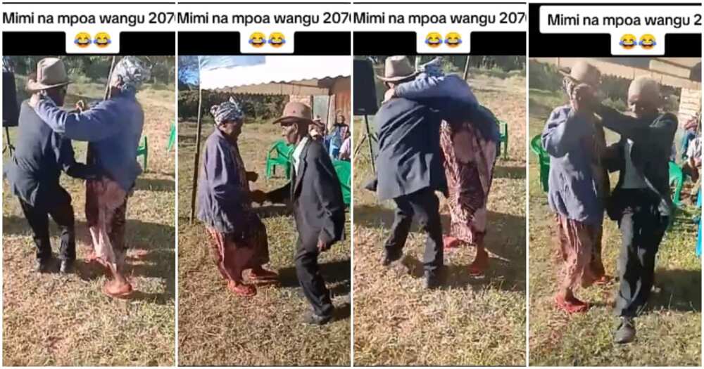 Elderly couple dancing to zilizopendwa