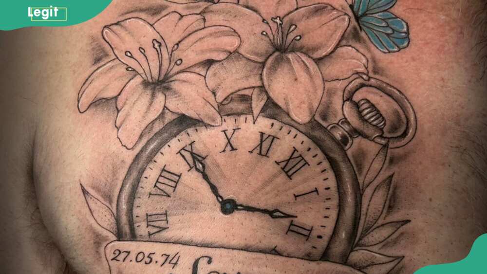Floral vines clock tattoo