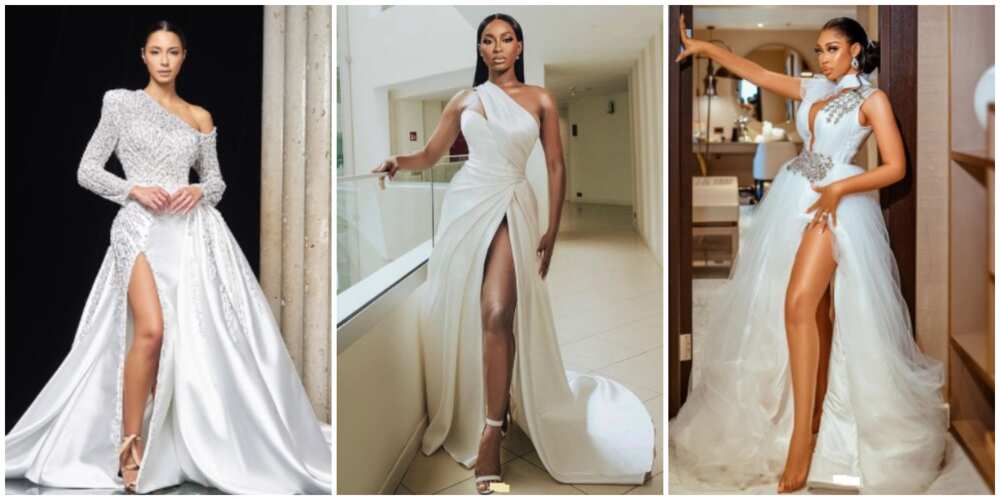 Photos of ladies in wedding gowns.