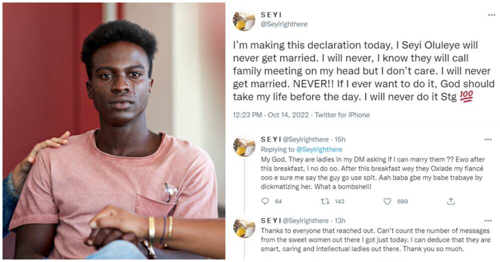 Breakfast stories, man vows never to get married, man cries out after breakup with fiancee