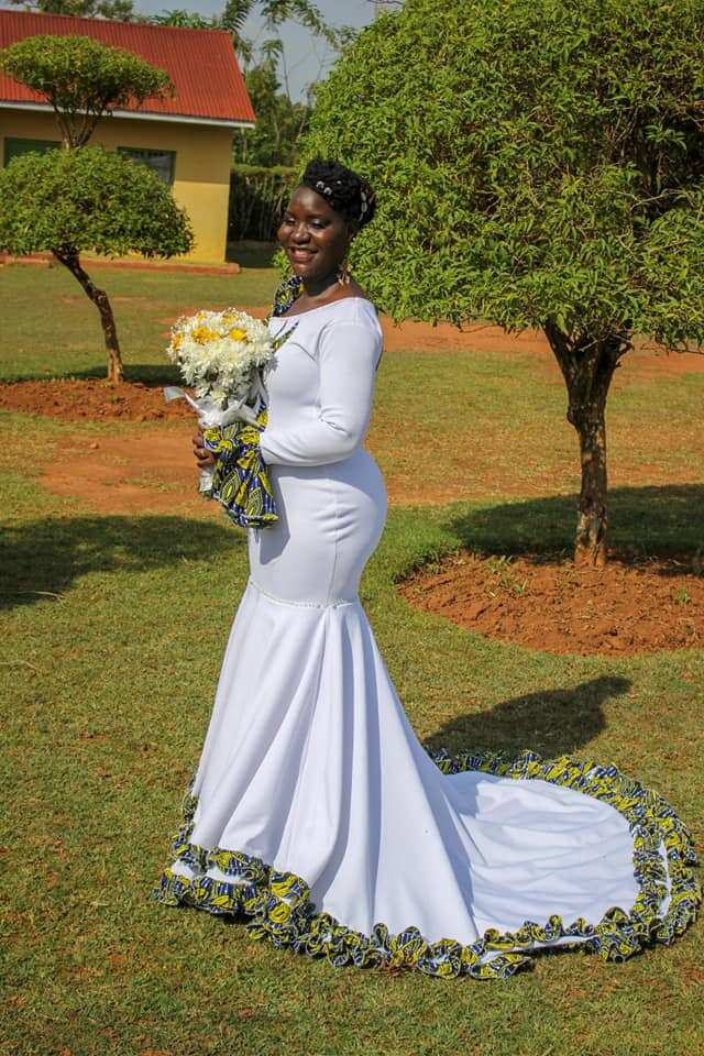 Kenyan woman shows off beautiful wedding dress her talented mum sewed for her