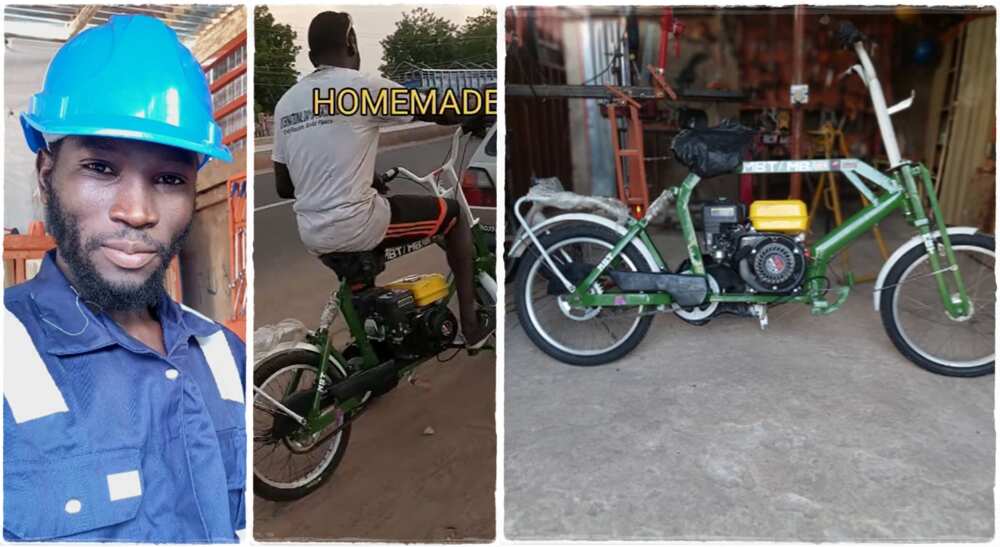 Photos of Umar Yusuf, a Nigerian engineer who built a bike.