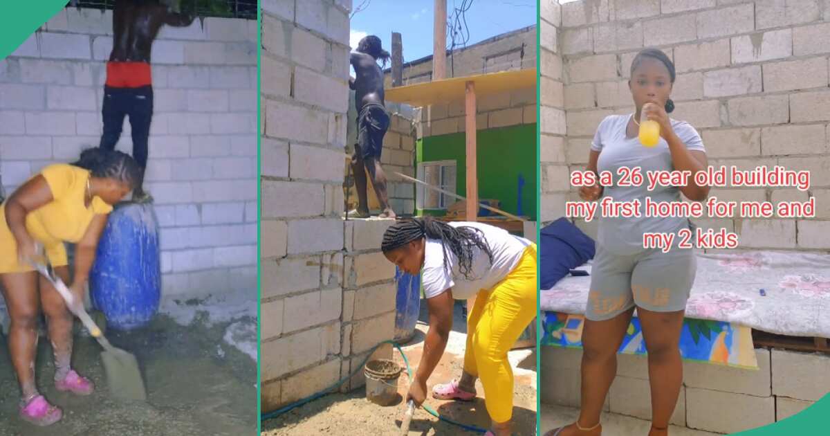 Video shows 26-year-old mum of 2 sleeping in her uncompleted house as she keeps building