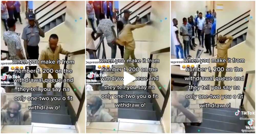 Security man, man slaps security man in a bank