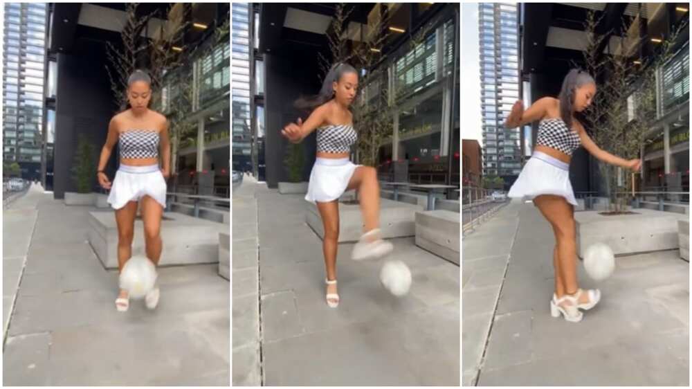 She juggled the ball like it is nothing.