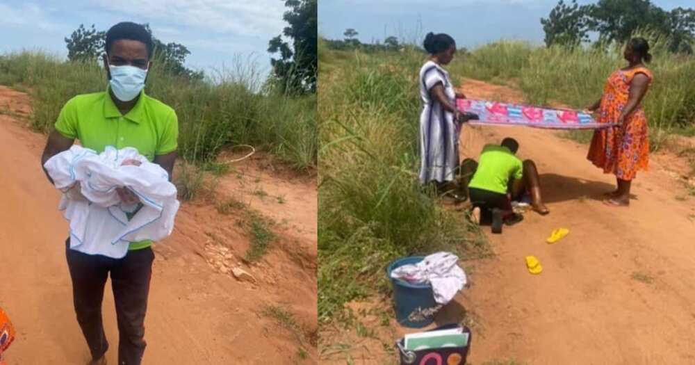 Nurse at Amartey CHIPS in Kwahu District delivers baby in the middle of a dusty road