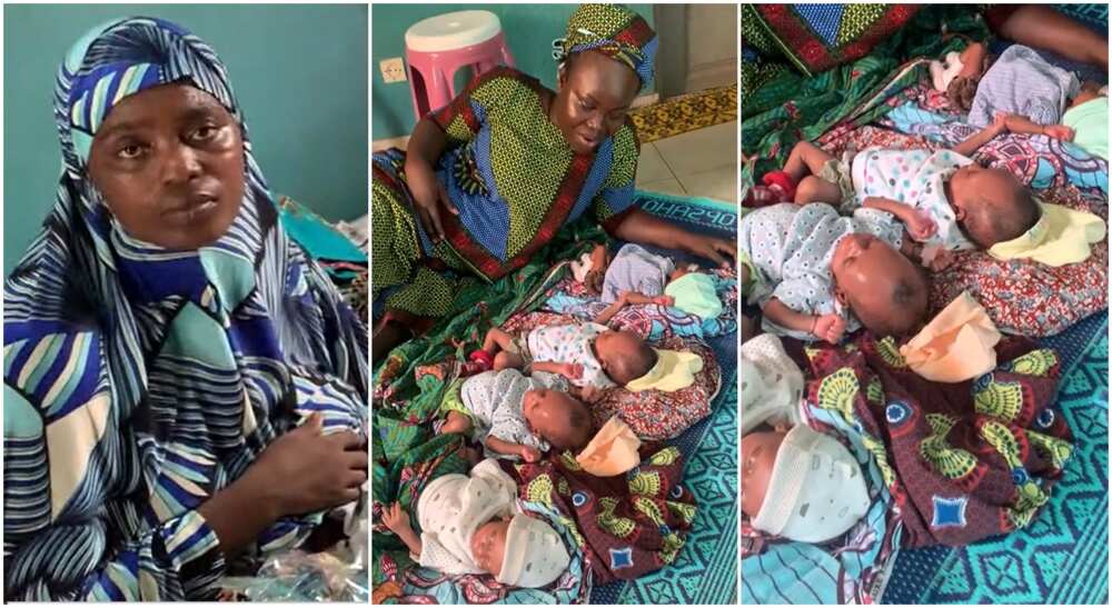 Photos of a young mother and her quadruplets.