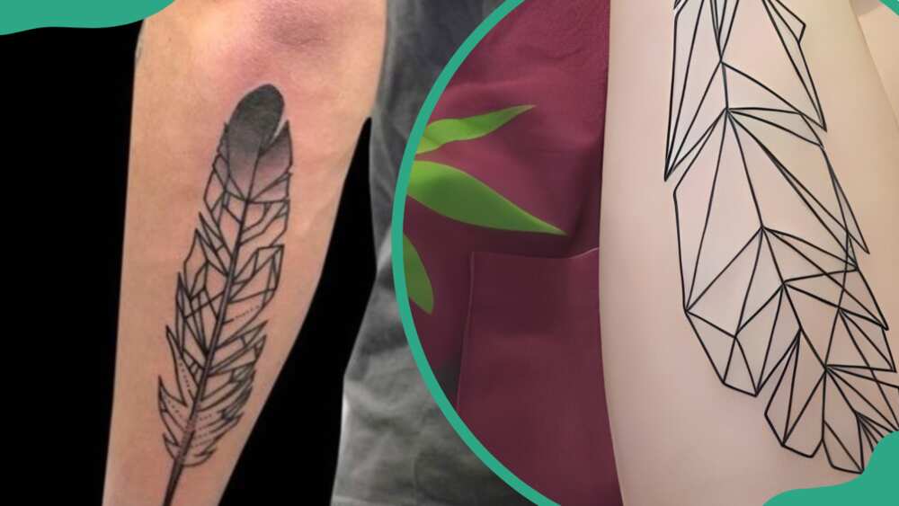 Geometric feather tattoos