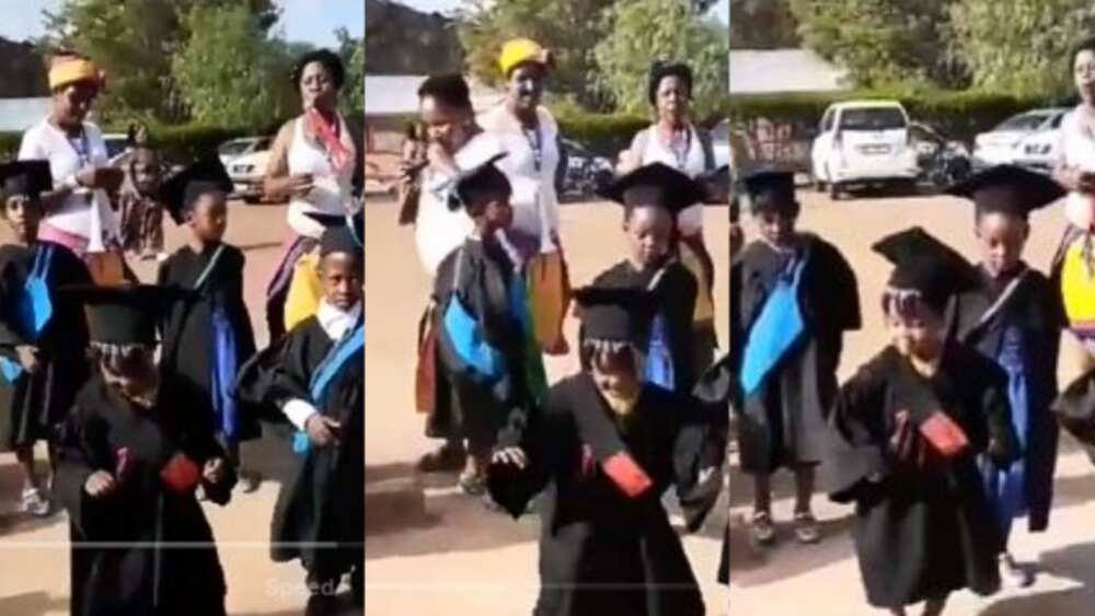 Little girl dances joyously after finishing from nursery school. Little girl dances joyously after finishing from nursery school.