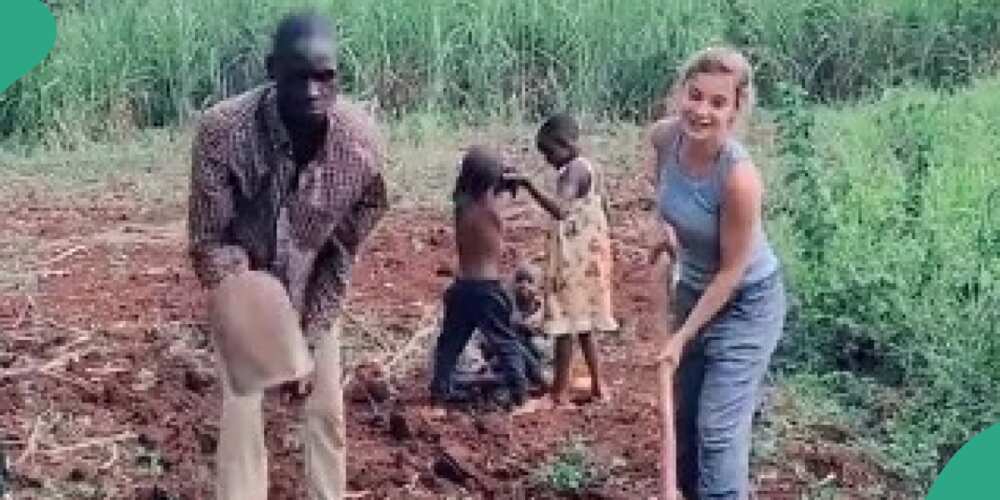 Video shows white woman working on farm with village man she fell in love with