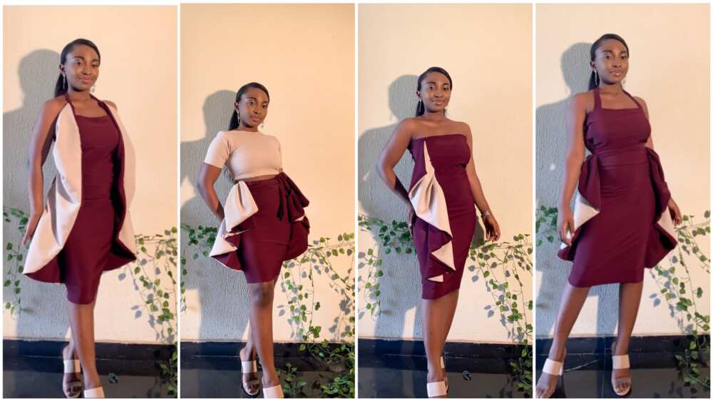 A Nigerian tailor modelled her dress with amazing poses.