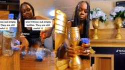 Young lady converts waste plastic bottles into beautiful flower vase, displays it in viral video