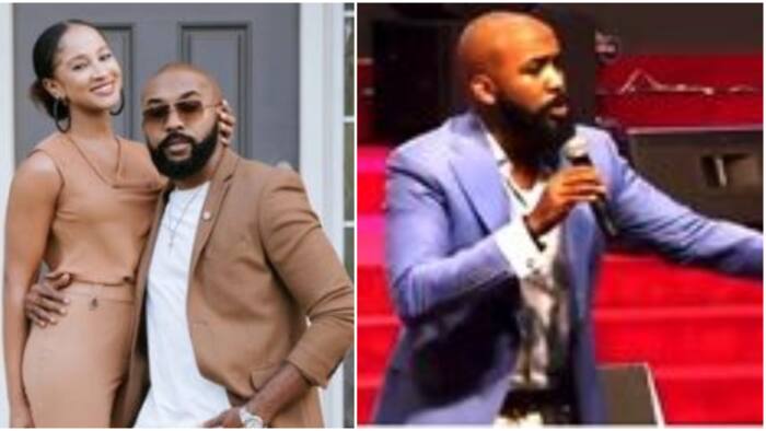 "He's obviously flustered": Banky W preaches in church, spotted with Adesua amid cheating allegation