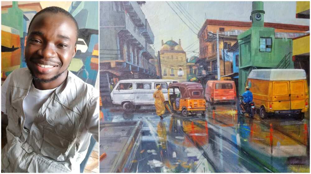 Nigerian man paints busy Lagos street, many commend his artwork