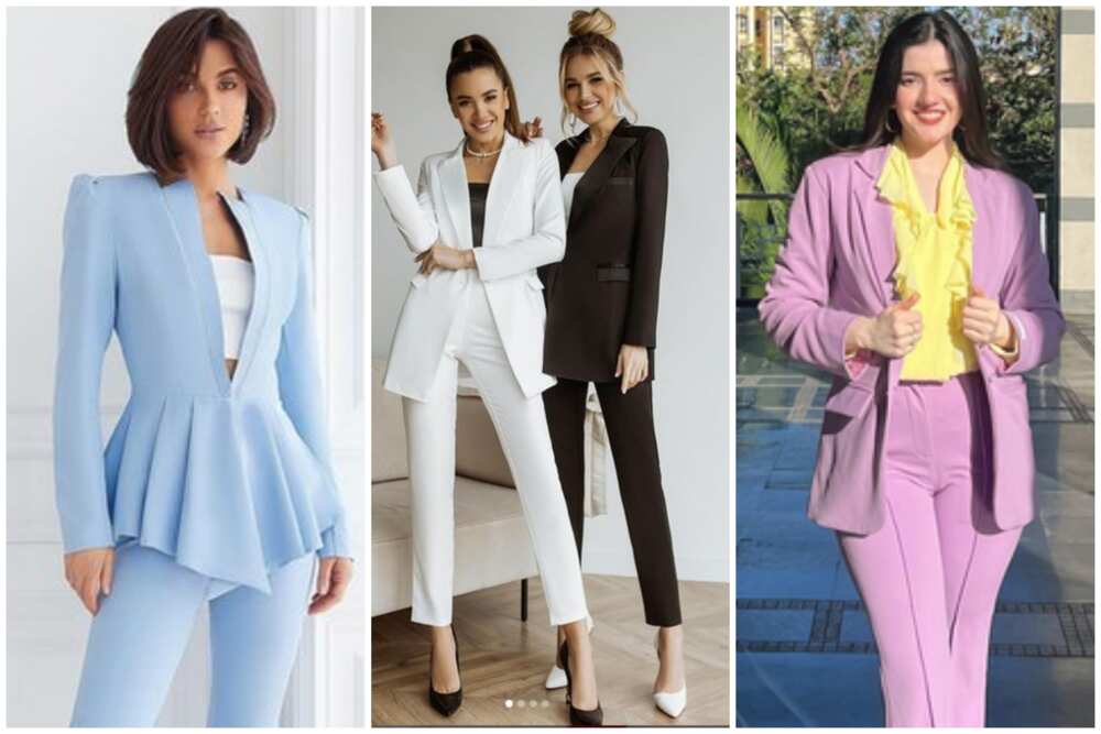 Ladies rock formal pantsuits of different shades