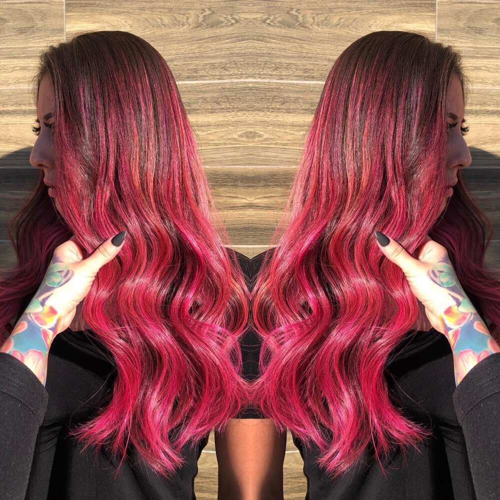 black and pink hair