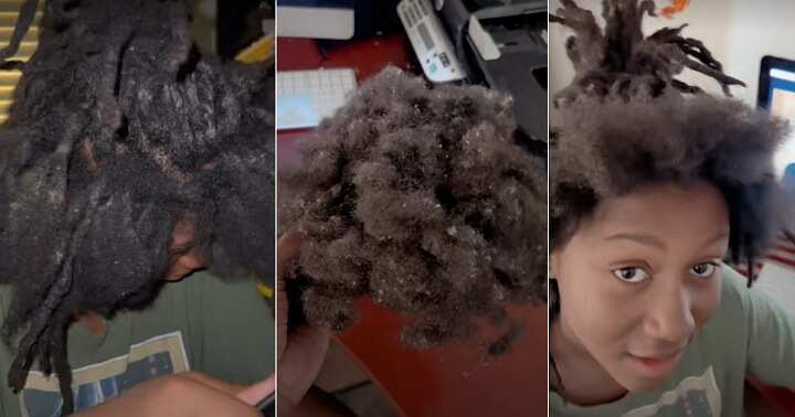 Young girl takes out dreads, painful process